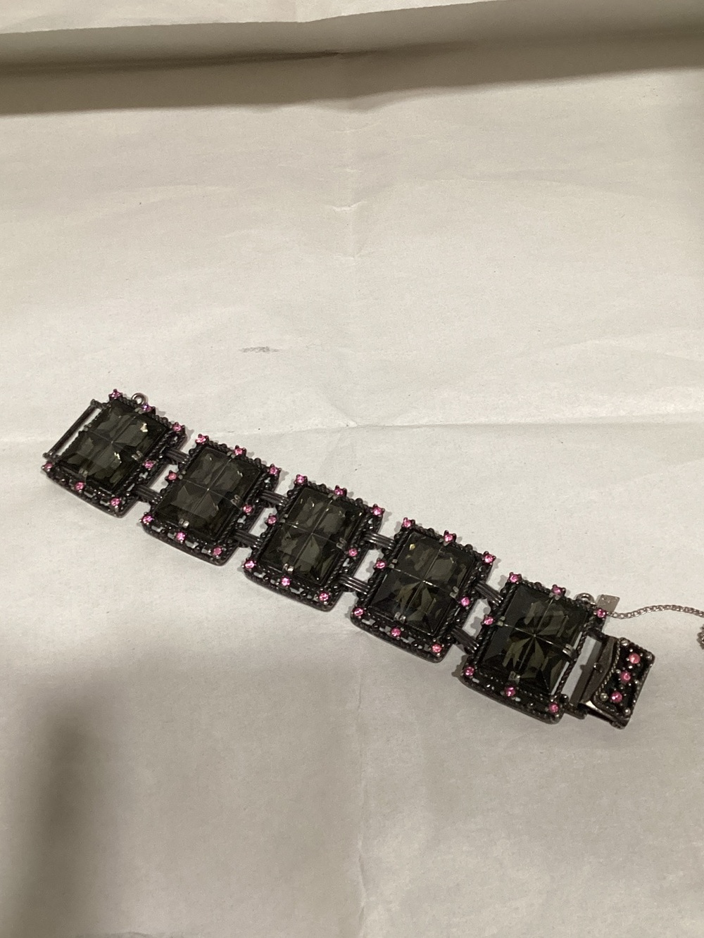 Sarah Coventry Gunmetal Bracelet with Pink Accents